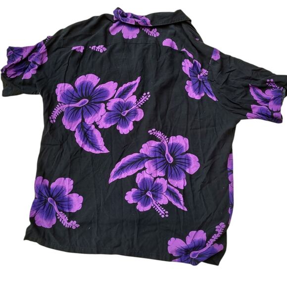Aloha Hut Hawaii Purple Black Floral Casual Short Sleeve Hawaiian Shirt XL - Picture 2 of 5